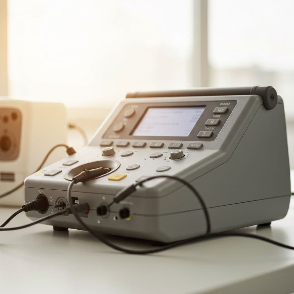 PAT testing equipment being used on a portable appliance in an office