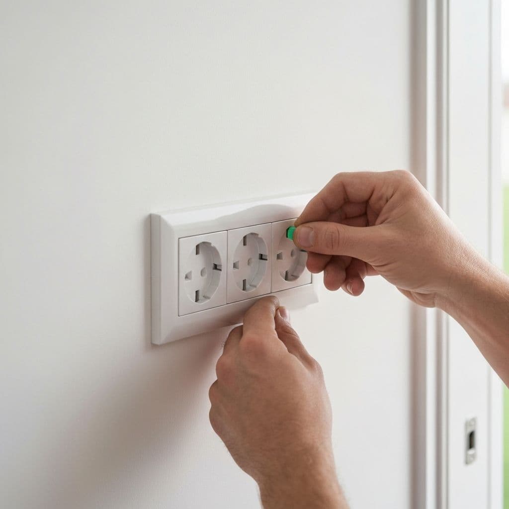 Electrician installing a new double socket in a British home